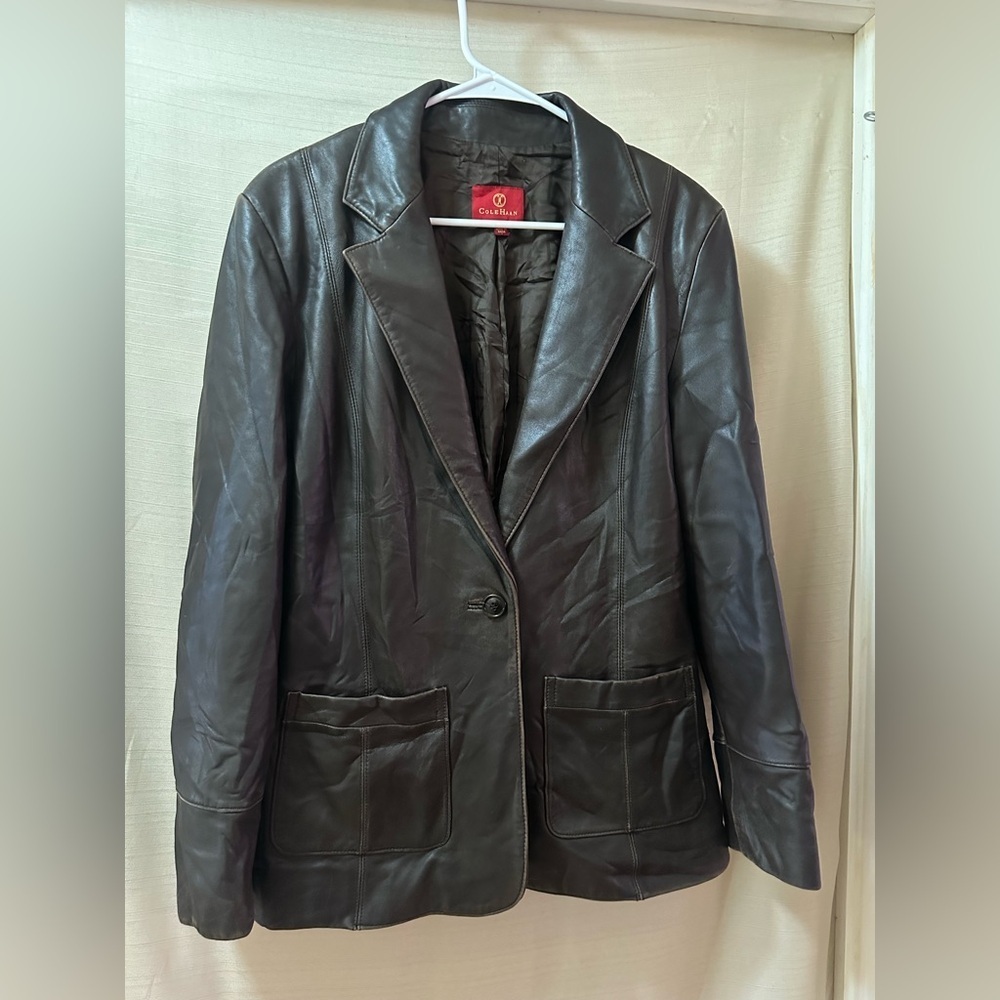 Cole Haan Women’s Genuine Lambskin Leather Blazer Jacket Size XL Brown